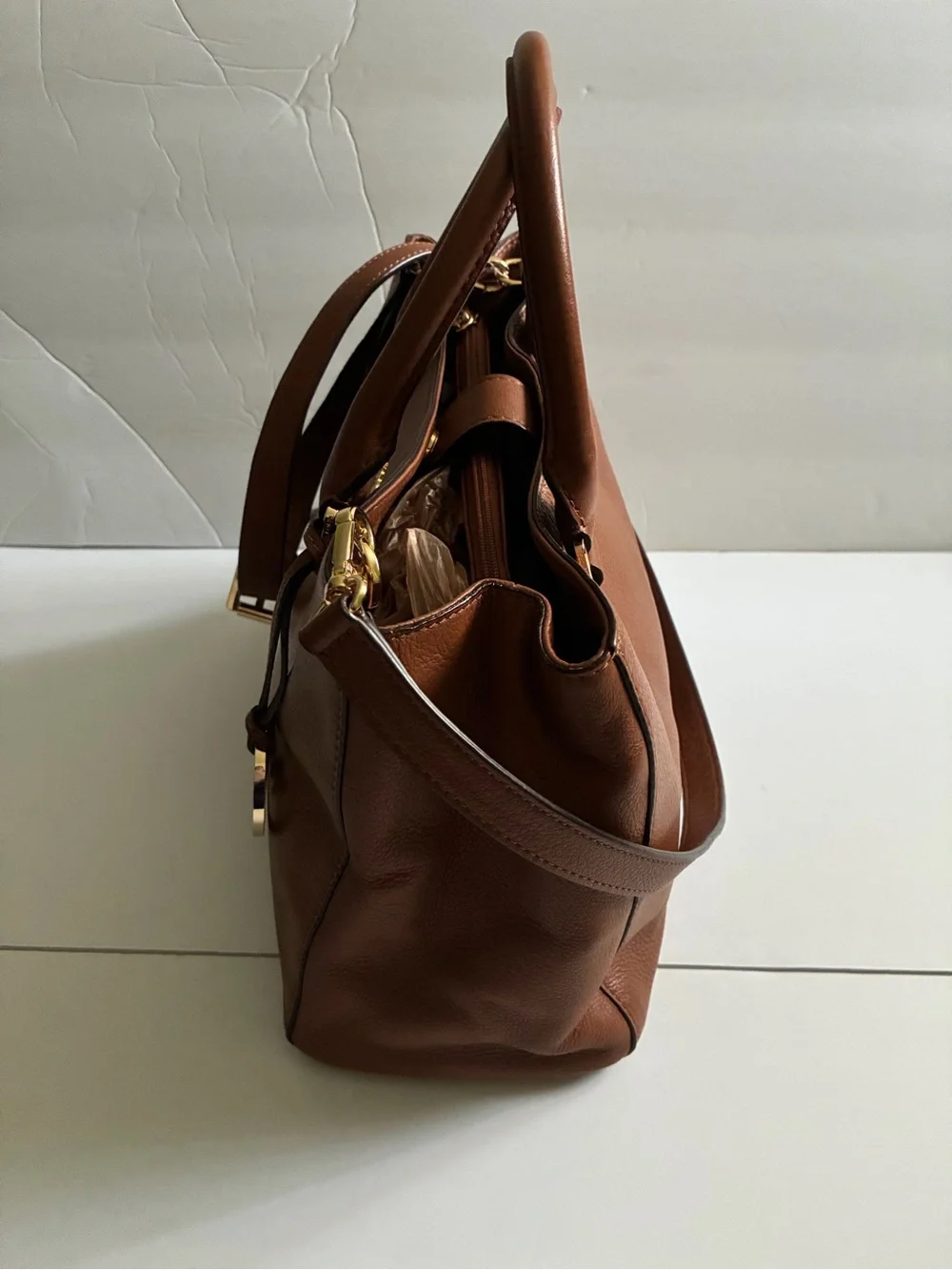 Michael Kors Cognac Leather Satchel with Gold Hardware